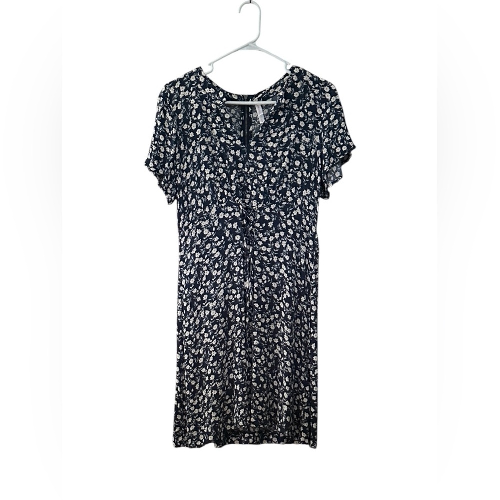 Xhilaration dark navy blue floral tie front mini dress Juniors Large